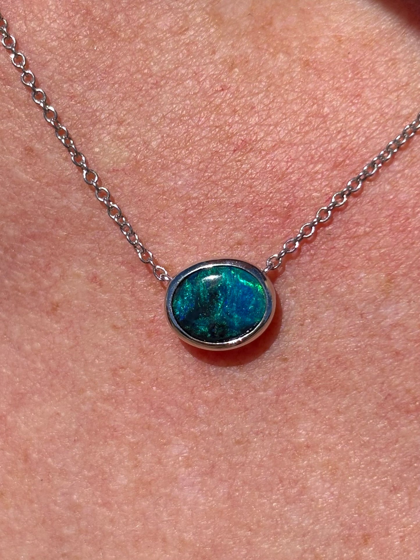 Black opal necklace - sterling silver