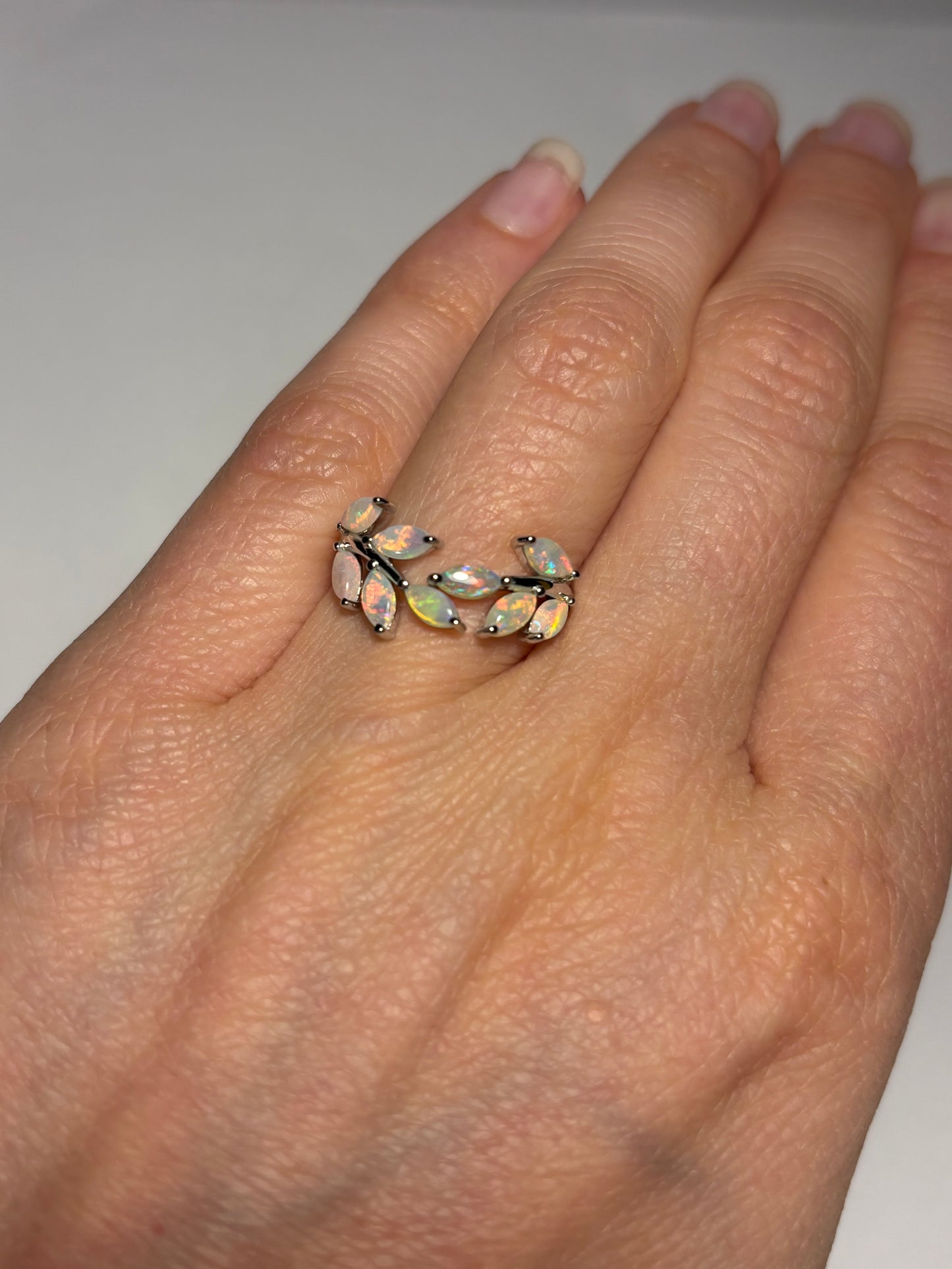 Opal Vine Ring - Sterling Silver, Size 5, K