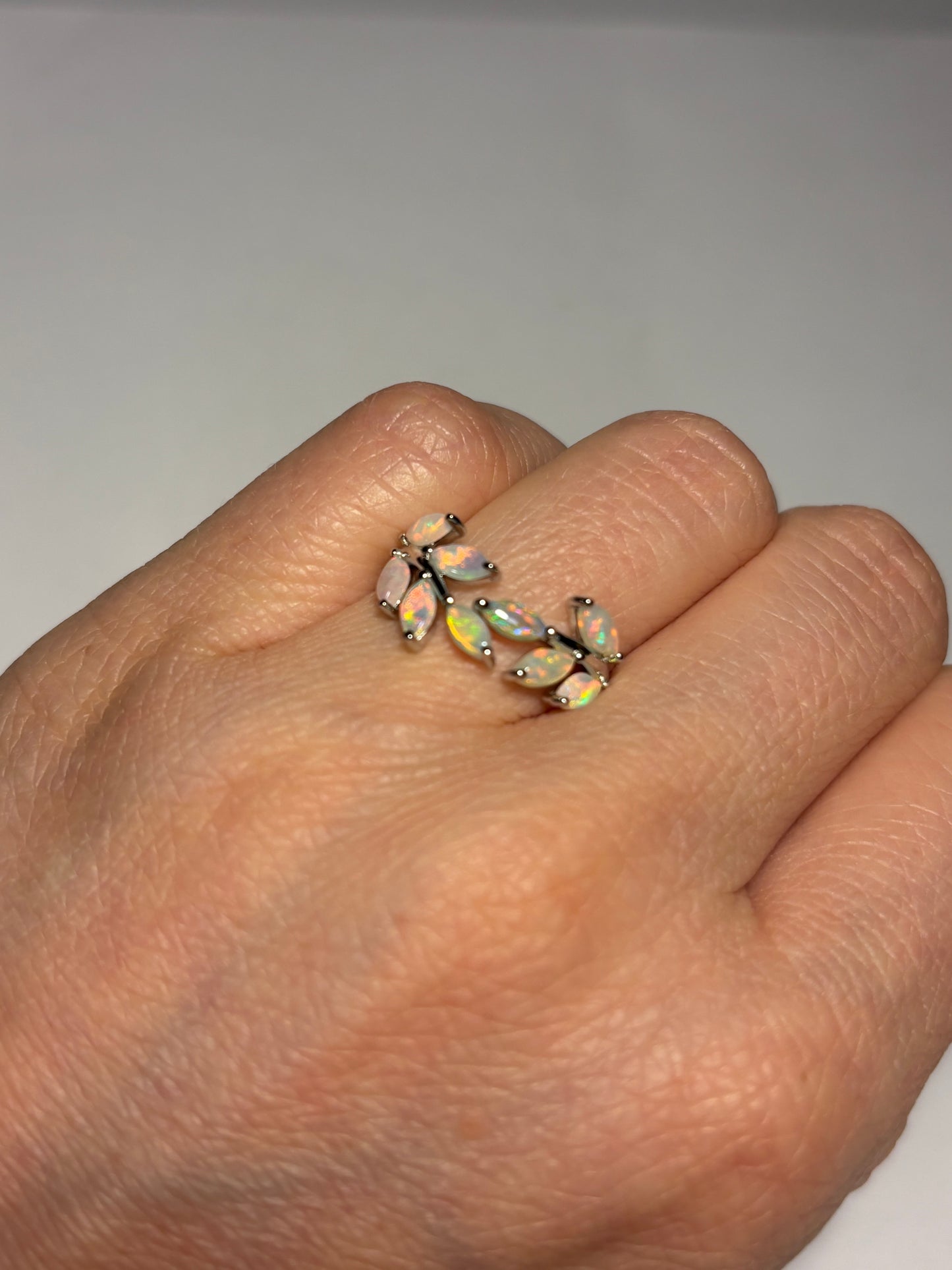 Opal Vine Ring - Sterling Silver, Size 5, K