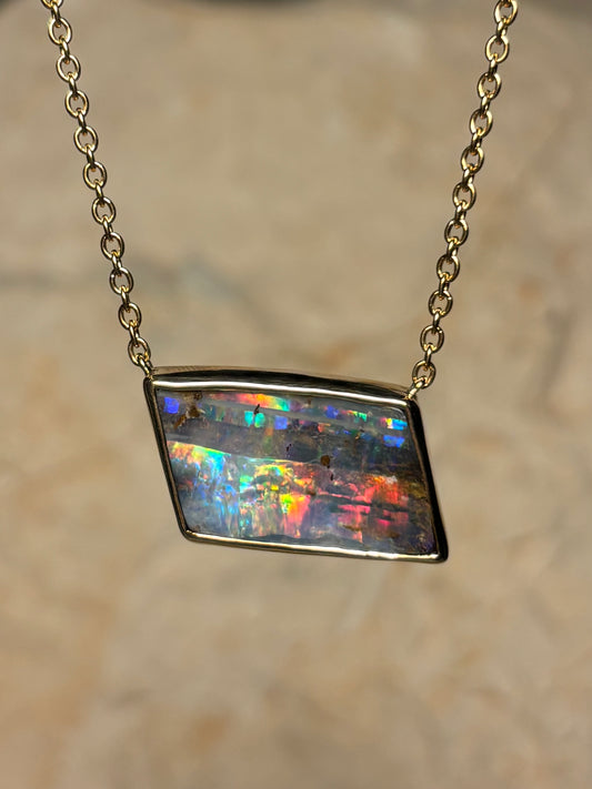 Rainbow Boulder Necklace - 9k gold