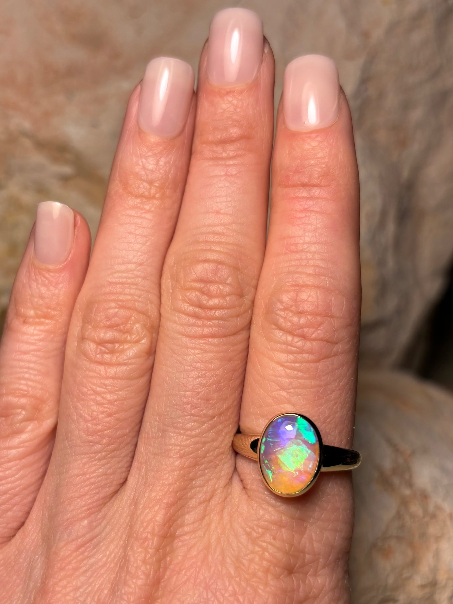 Northern lights ring  - 14k gold, size 8, Q