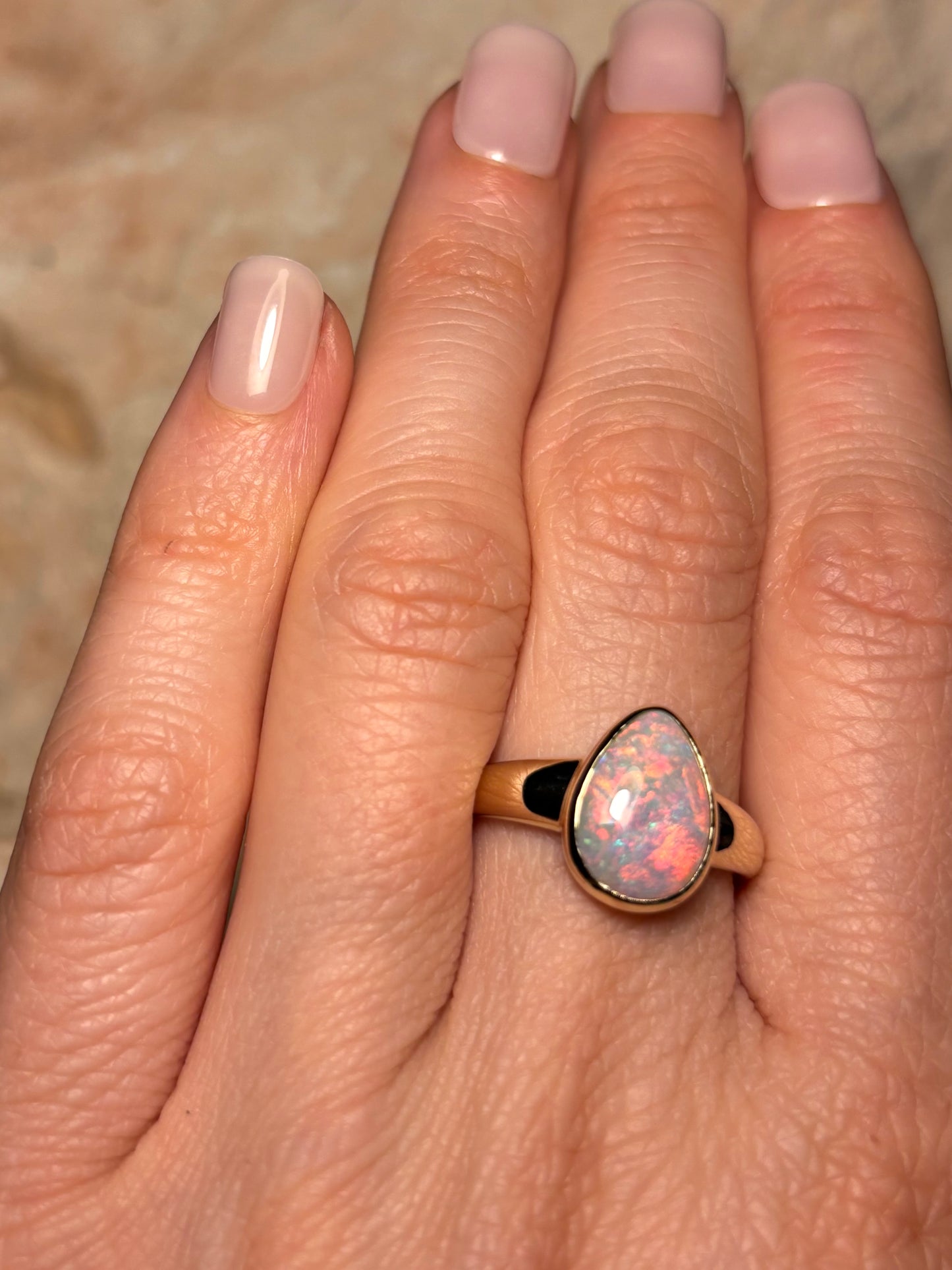 Pink teardrop ring- 9k gold, size 6.75, N
