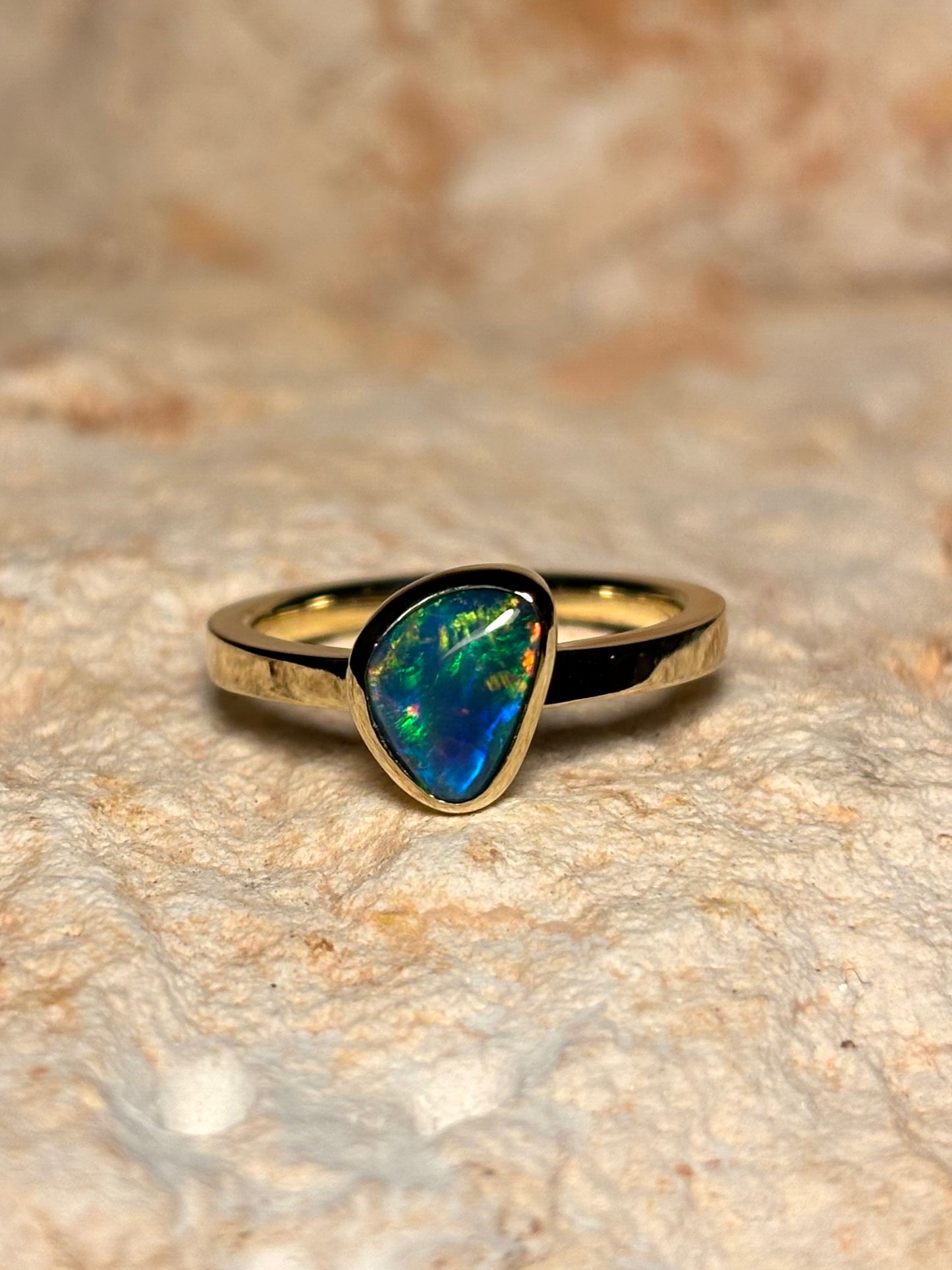 Galactic black opal ring - 9k gold, size 4, H 1/2