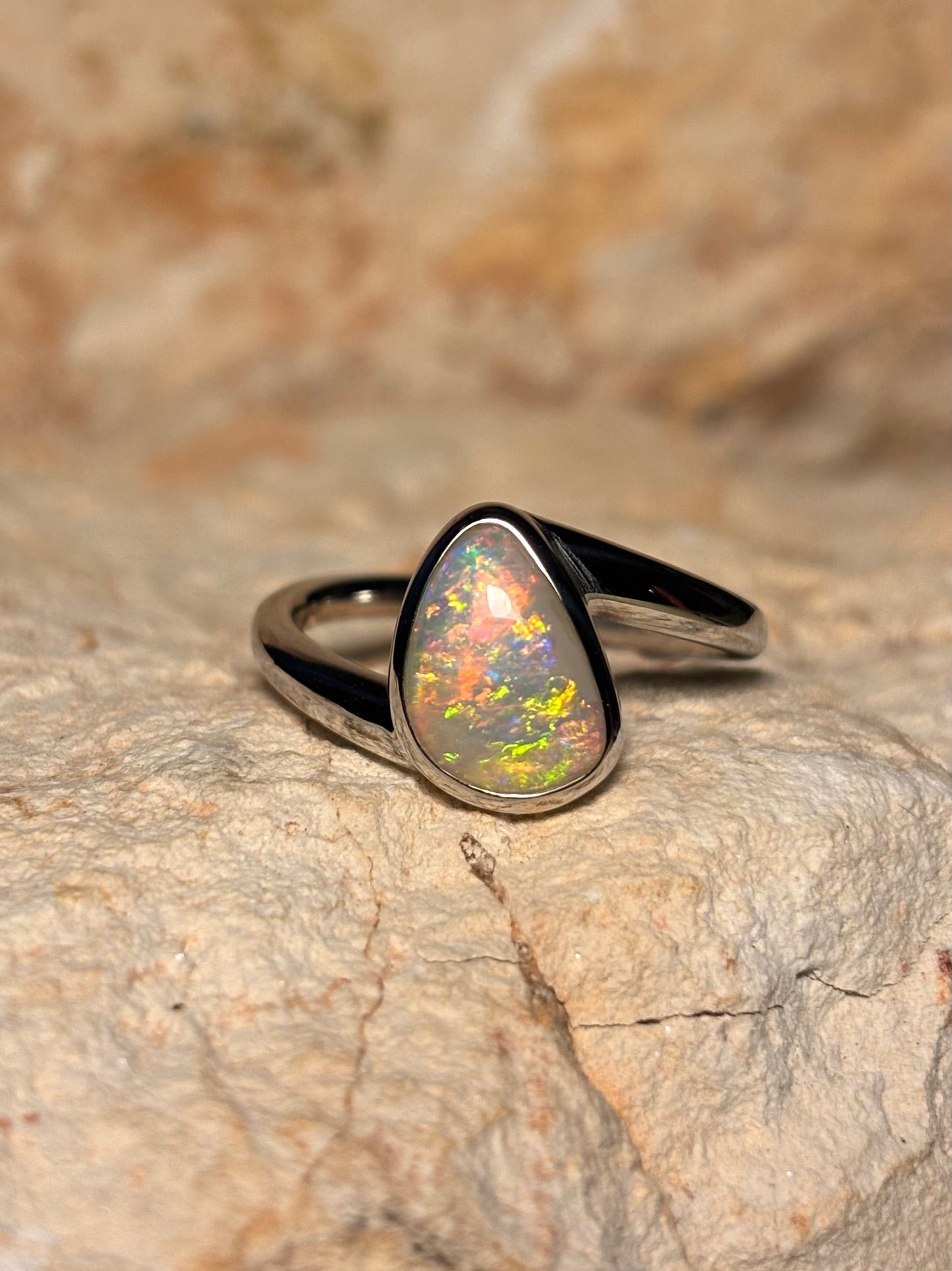 Opal Valley Ring - Sterling Silver Ring, Size 7, O