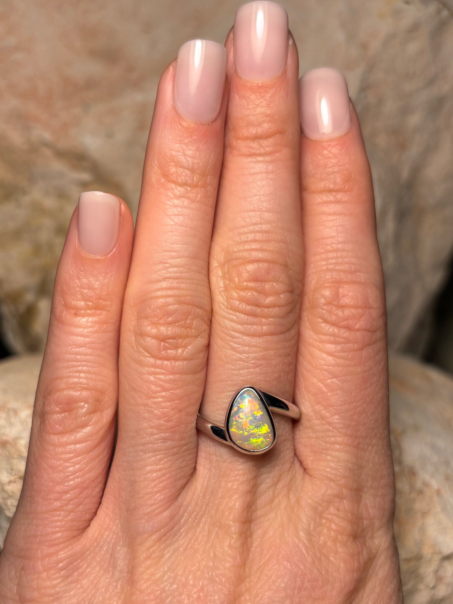 Opal Valley Ring - Sterling Silver Ring, Size 7, O