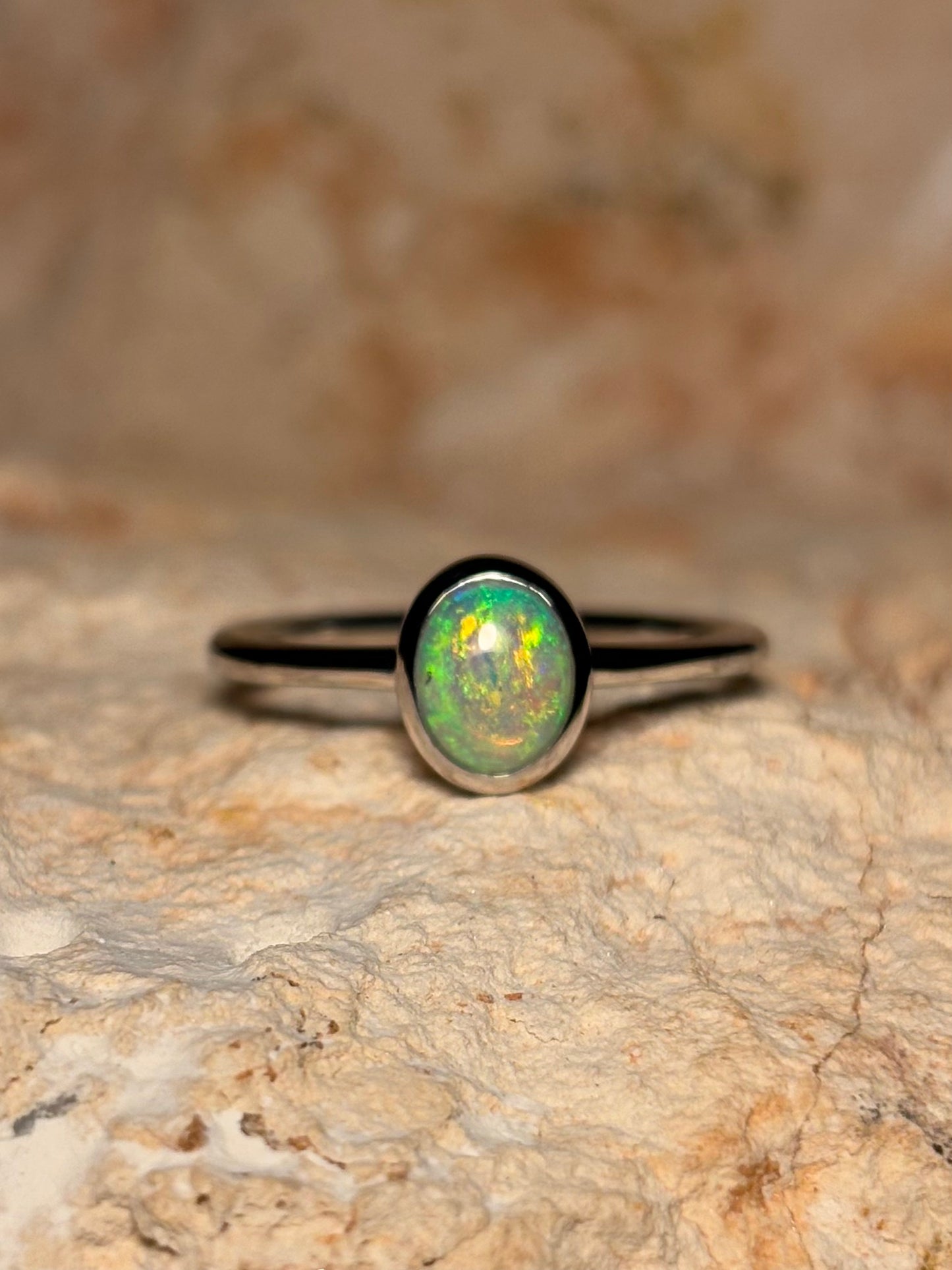 Olympic Green & Gold Ring - Sterling Silver, Size 5.75, L