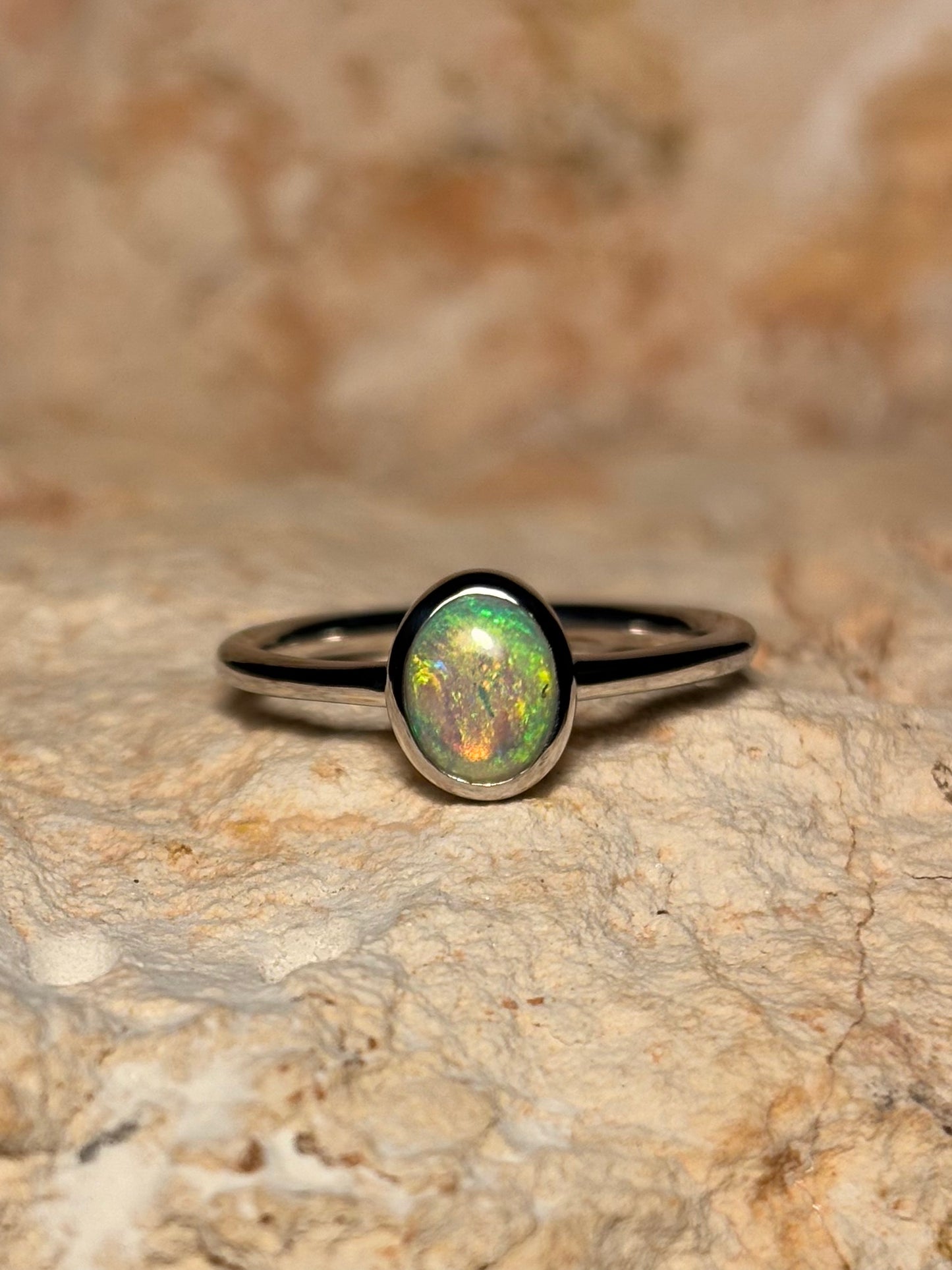 Olympic Green & Gold Ring - Sterling Silver, Size 5.75, L