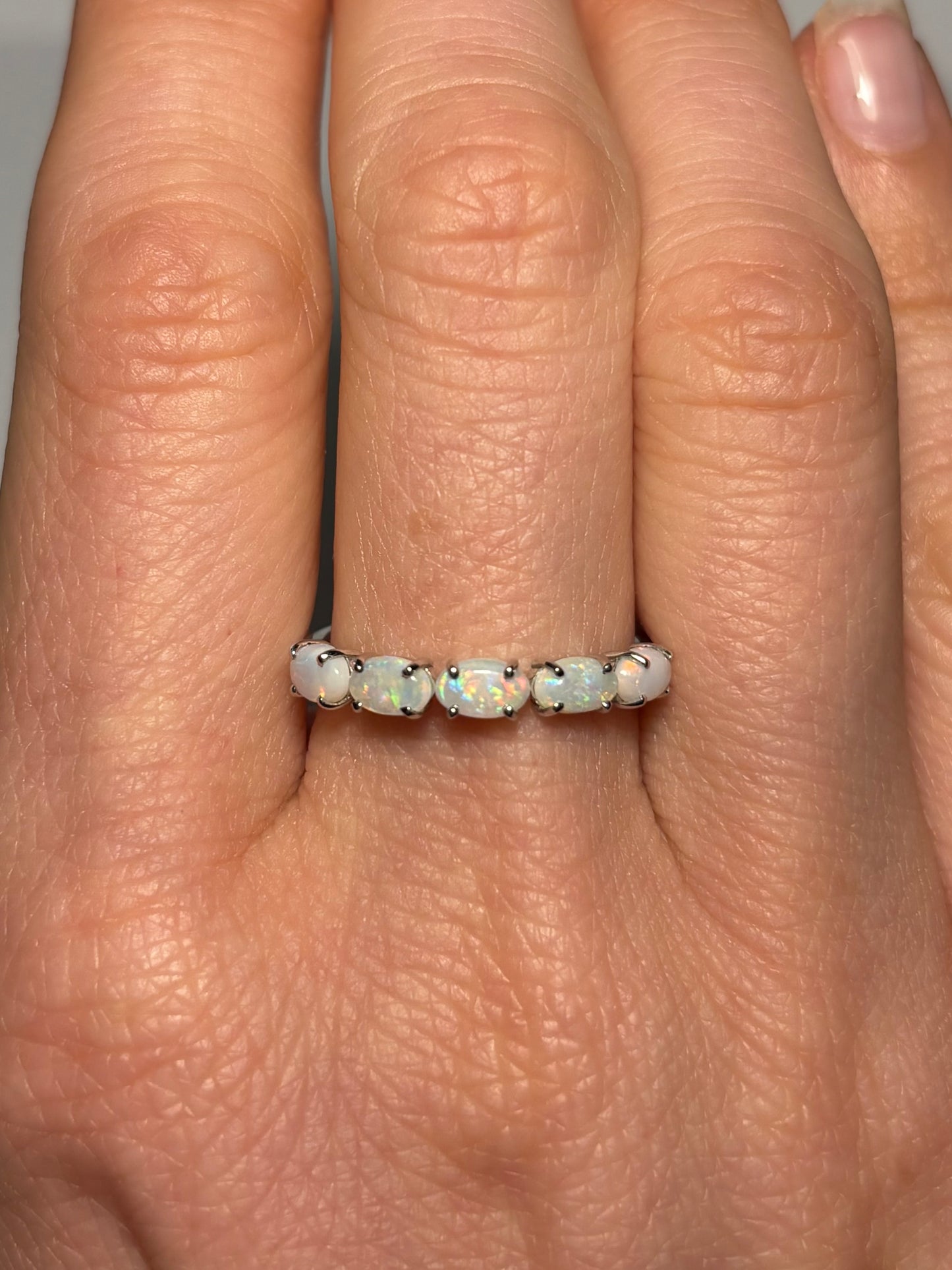 White Opal Glow Ring - Sterling Silver, Size 7.25, O