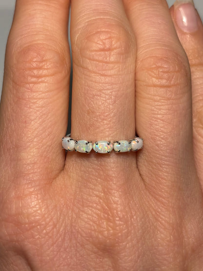 White Opal Glow Ring - Sterling Silver, Size 7.25, O