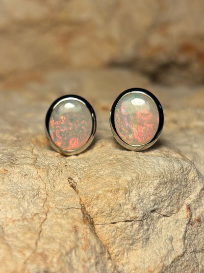 Sunrise opal studs - sterling silver solid opal