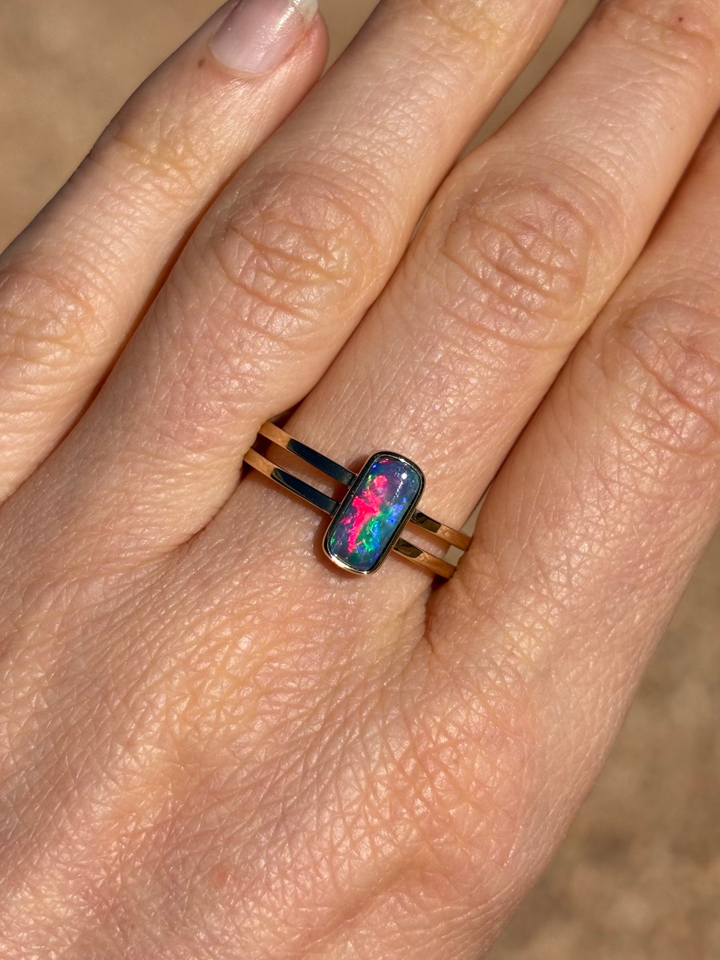 Rainbow Doublet - 9k gold ring, size 7.25, O