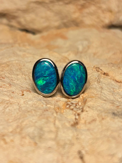 Oceanic stud earrings - sterling silver opal doublet