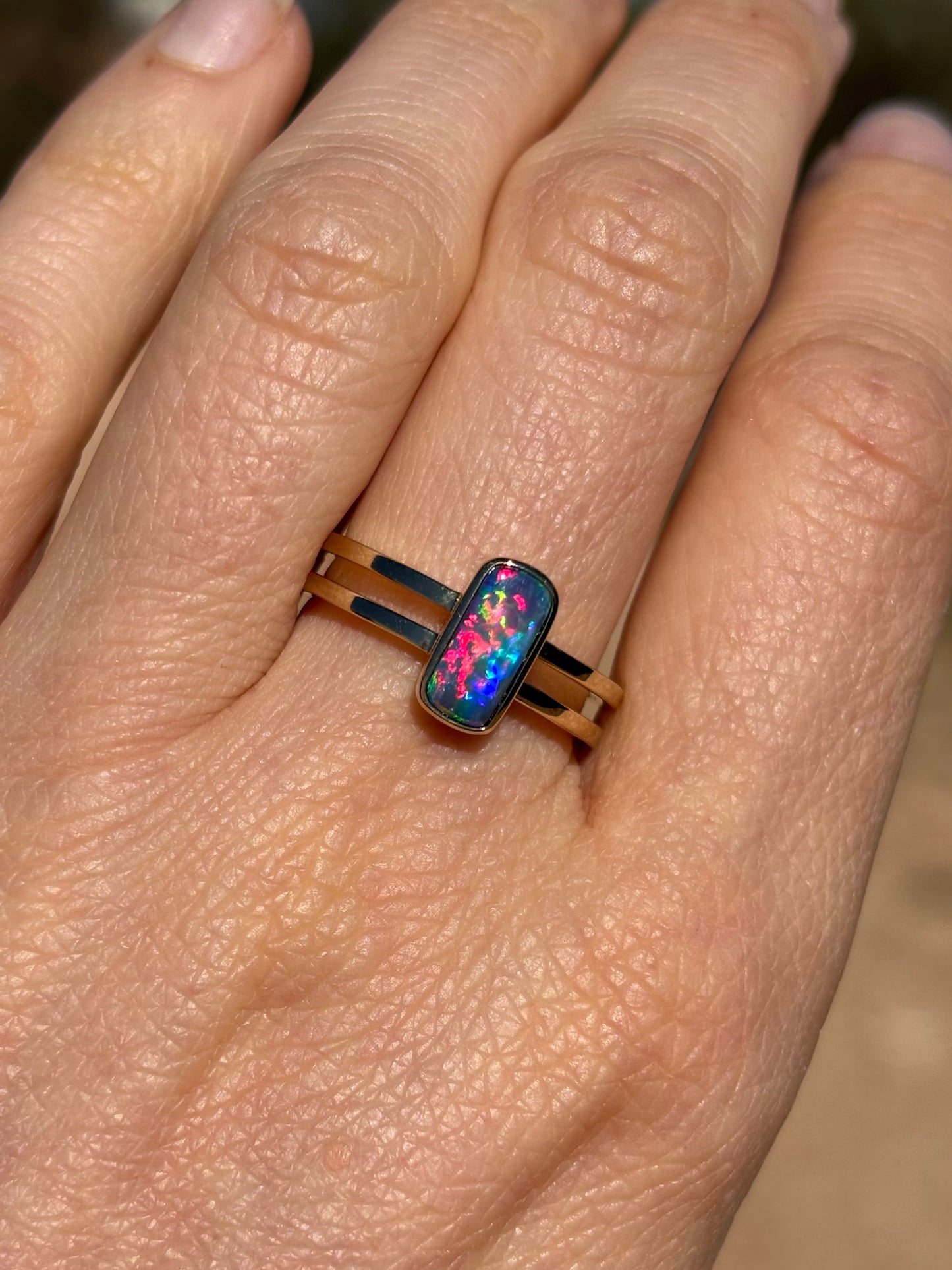 Rainbow Doublet - 9k gold ring, size 7.25, O