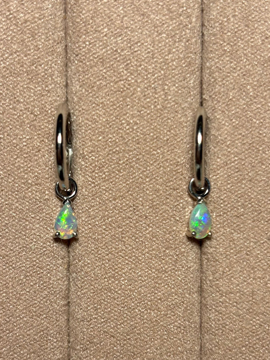 Crystal Opal Hoops -  Sterling Silver