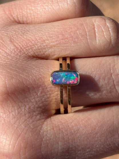 Rainbow Doublet - 9k gold ring, size 7.25, O