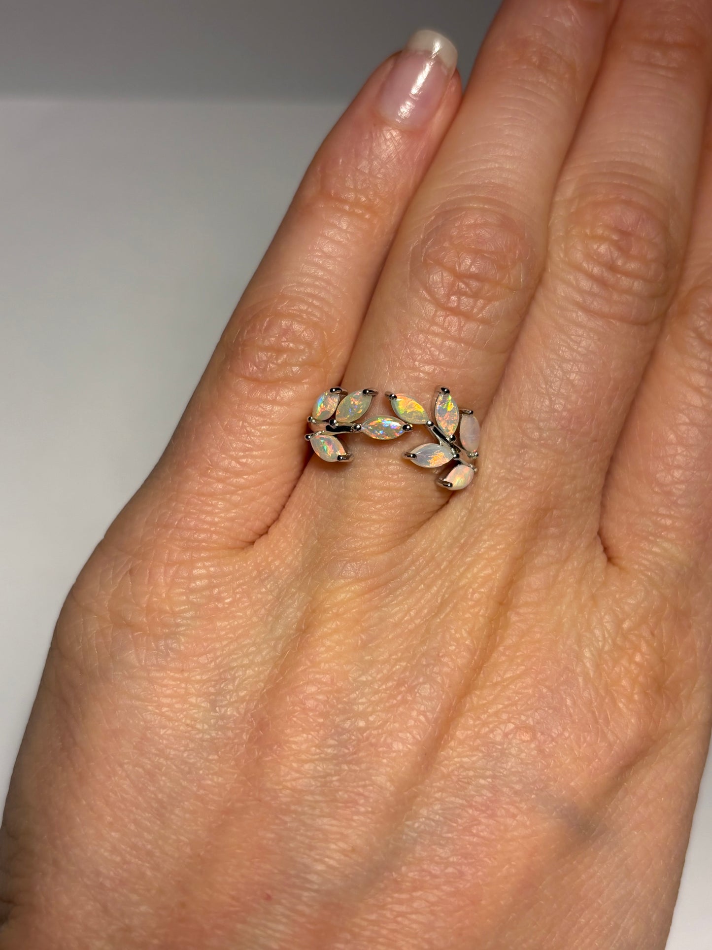 Opal Vine Ring - Sterling Silver, Size 5, K