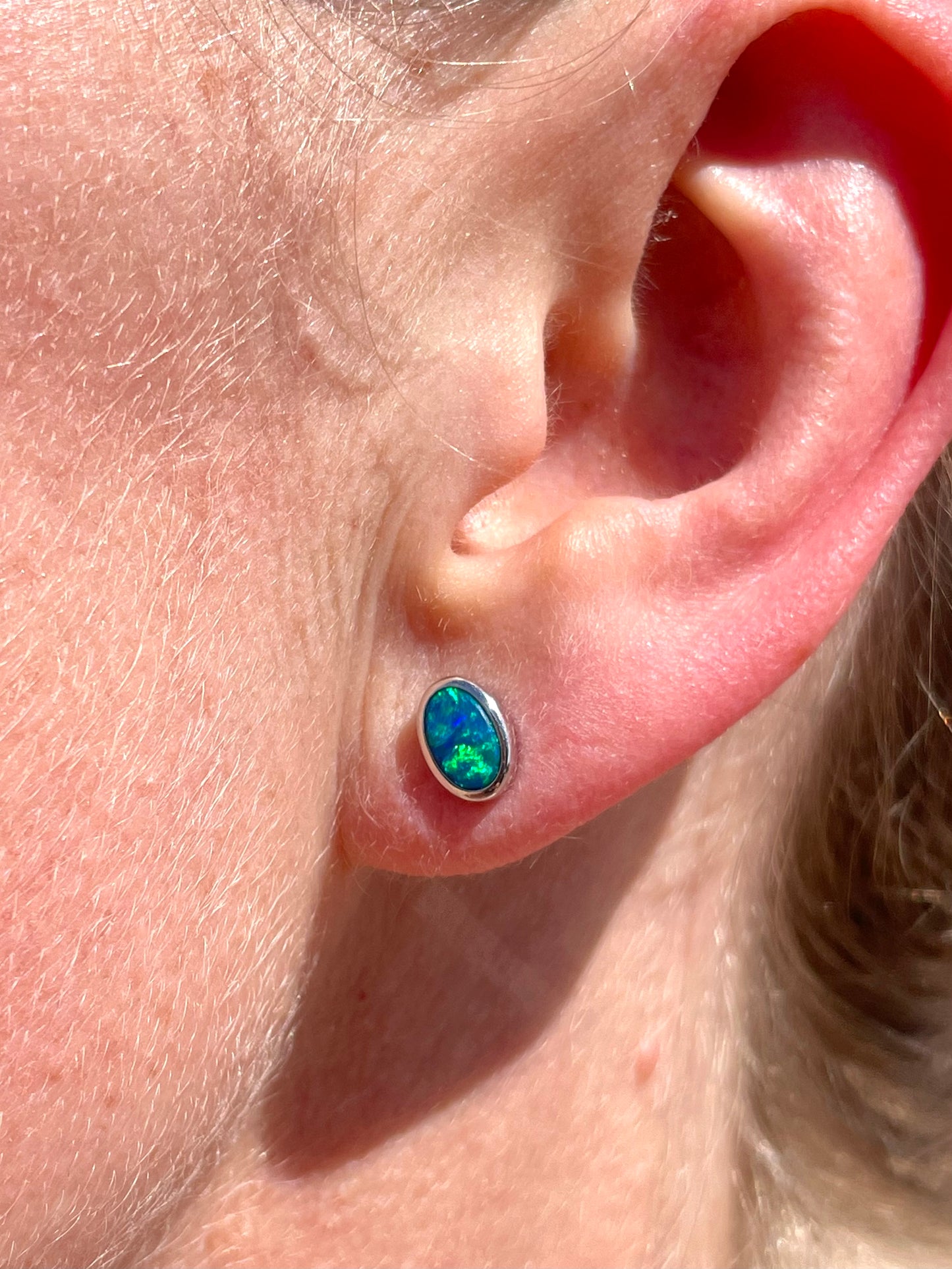 Marine glow studs - sterling silver opal doublet