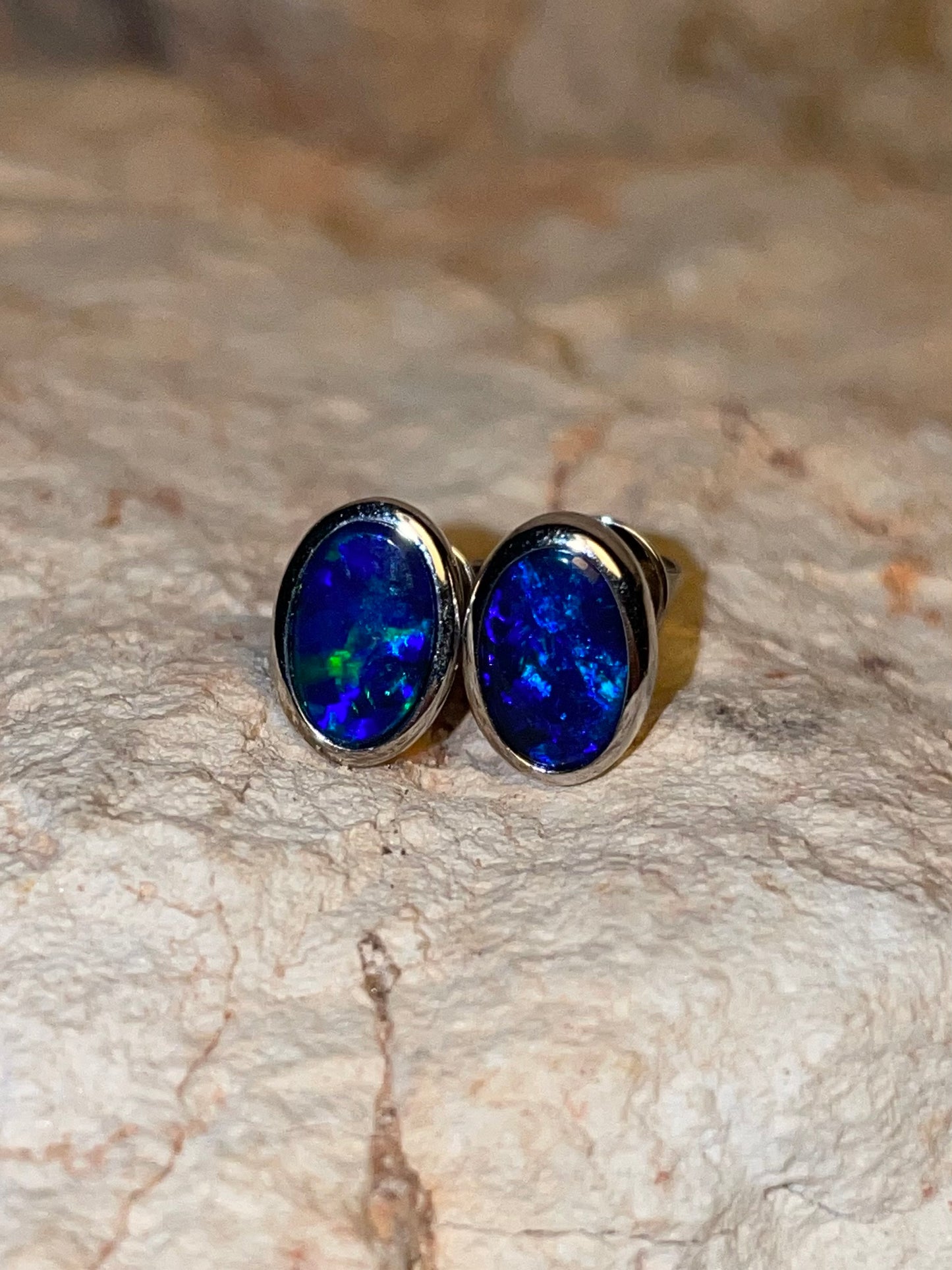 Night dive studs - sterling silver opal doublet