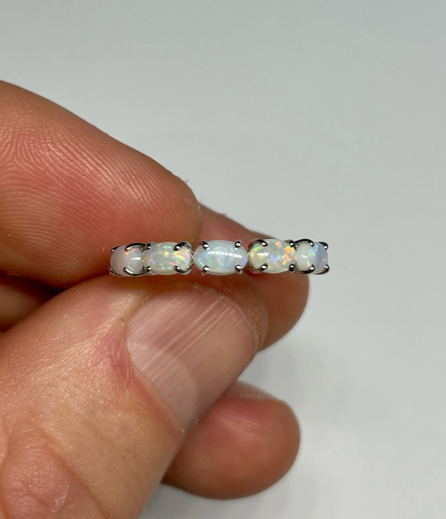 White Opal Glow Ring - Sterling Silver, Size 7.25, O