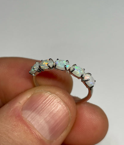 White Opal Glow Ring - Sterling Silver, Size 7.25, O