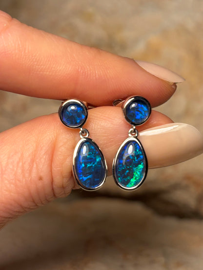 Deep sea drop earrings - sterling silver opal triplet