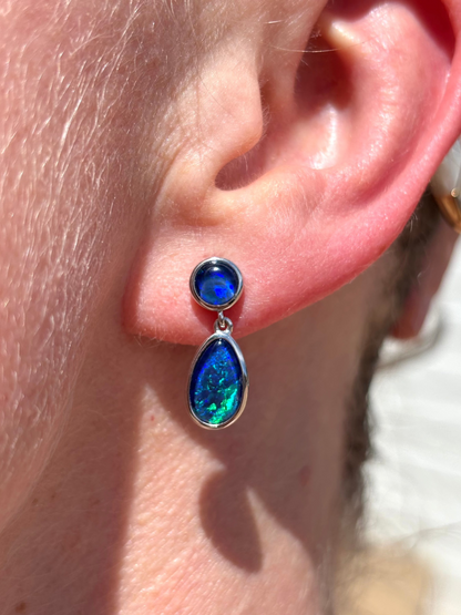 Deep sea drop earrings - sterling silver opal triplet