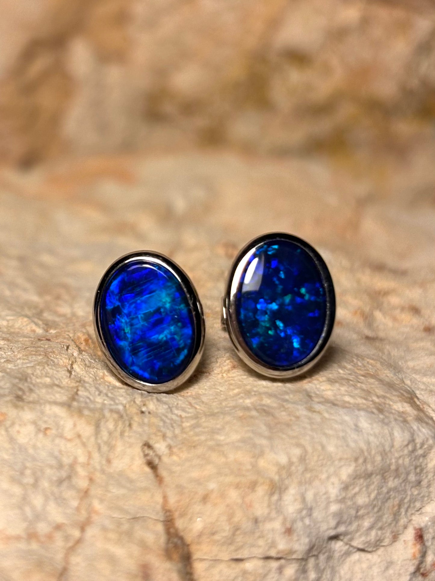 Midnight blue studs - sterling silver opal doublet