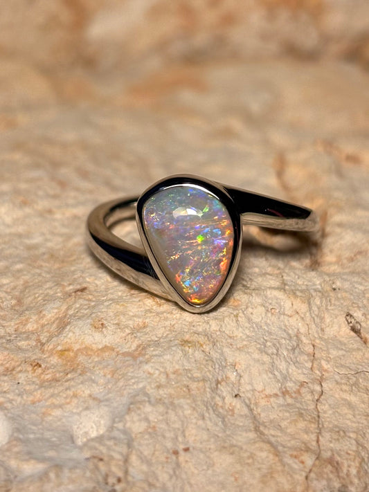 Opal Valley Ring - Sterling Silver Ring, Size 7, O