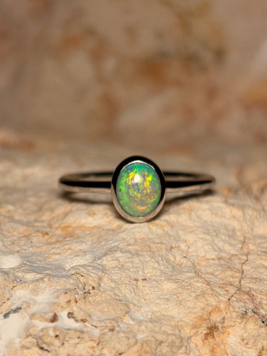 Olympic Green & Gold Ring - Sterling Silver, Size 5.75, L