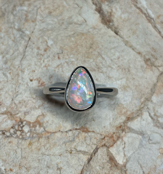 Pink Tear Drop Ring - Sterling Silver, Size 7.5, O 1/2