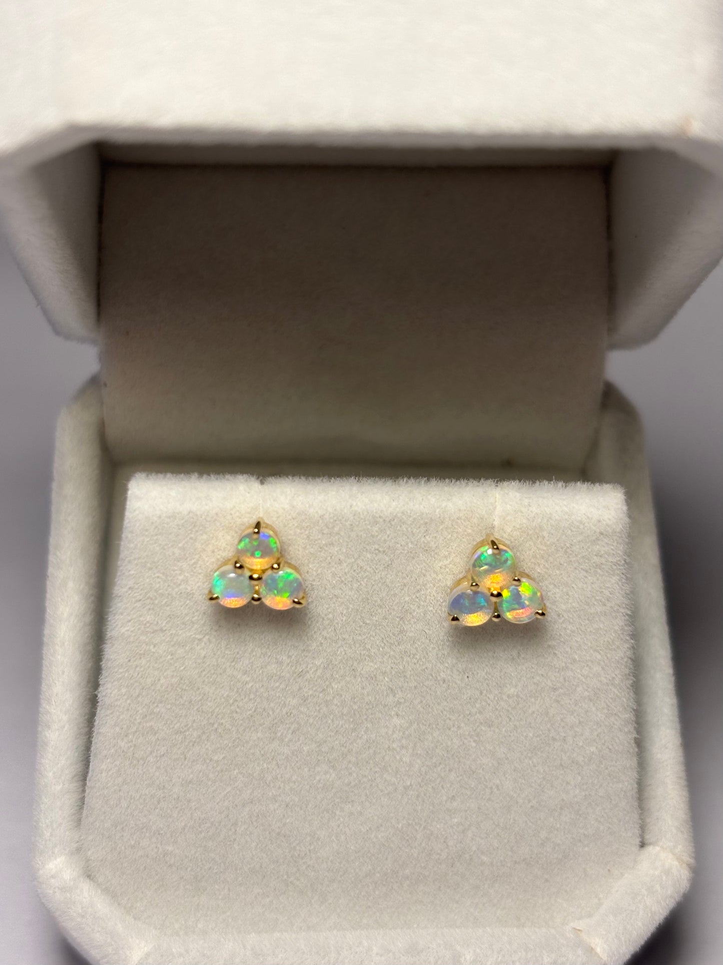 Blue trilogy crystal opal studs - 9k gold