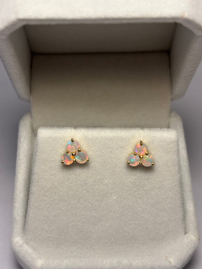 Pink trilogy crystal opal studs - 9k gold