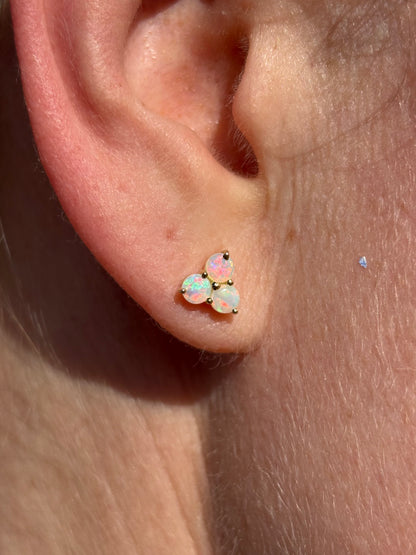 Pink trilogy crystal opal studs - 9k gold