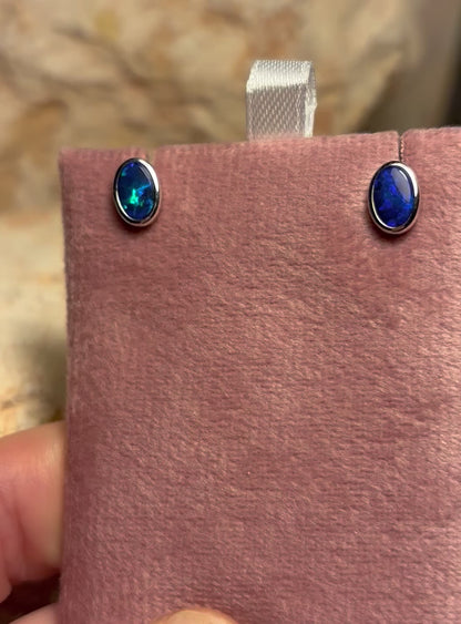 Night dive studs - sterling silver opal doublet