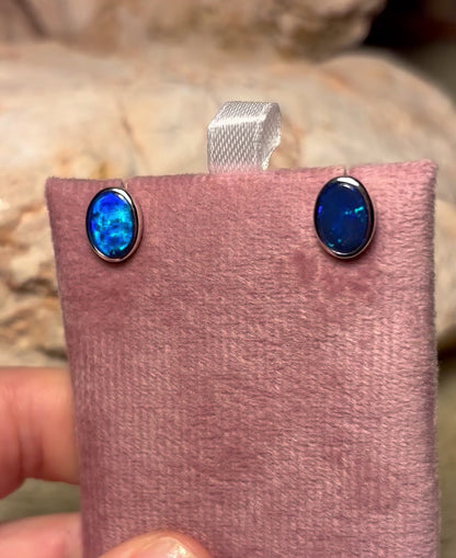 Midnight blue studs - sterling silver opal doublet