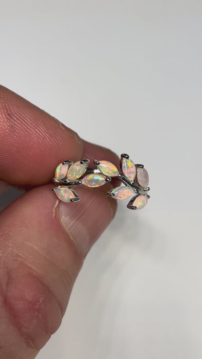 Opal Vine Ring - Sterling Silver, Size 5, K