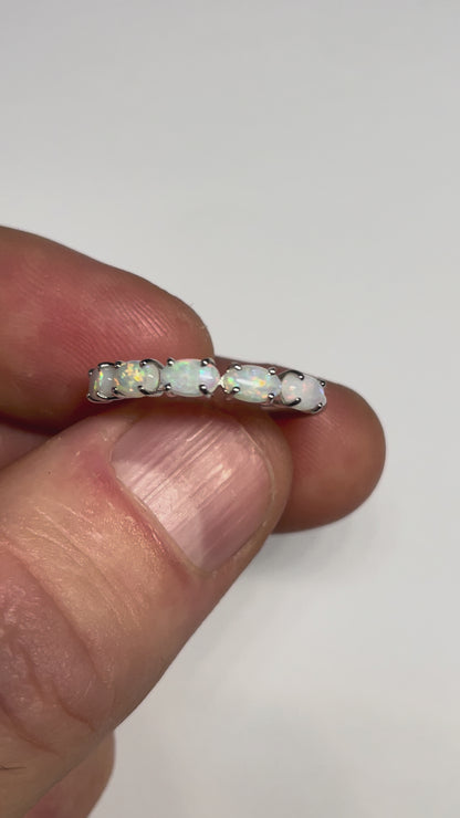 White Opal Glow Ring - Sterling Silver, Size 7.25, O