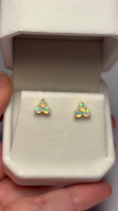 Blue trilogy crystal opal studs - 9k gold