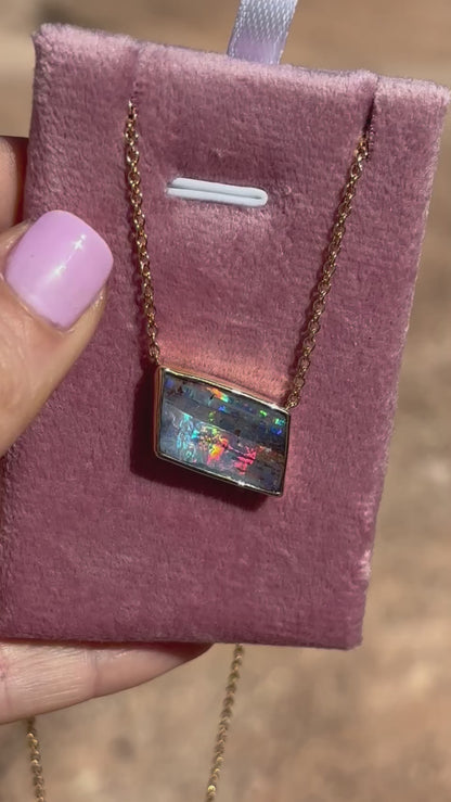 Rainbow Boulder Necklace - 9k gold