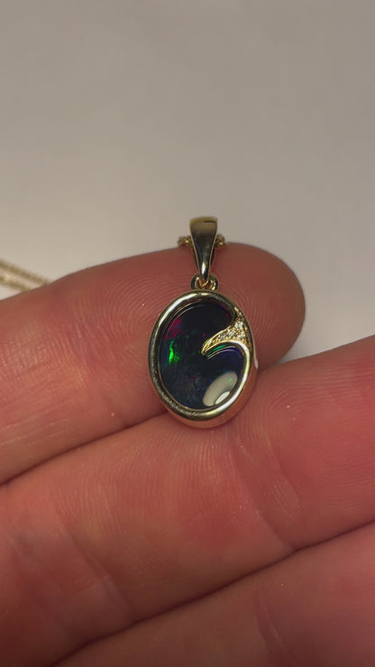 Black opal wave necklace - 14k gold