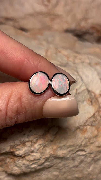 Sunrise opal studs - sterling silver solid opal