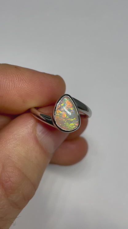 Opal Valley Ring - Sterling Silver Ring, Size 7, O