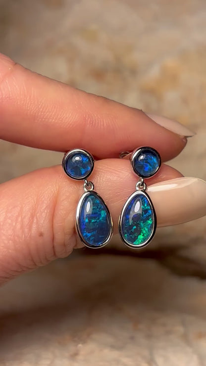 Deep sea drop earrings - sterling silver opal triplet